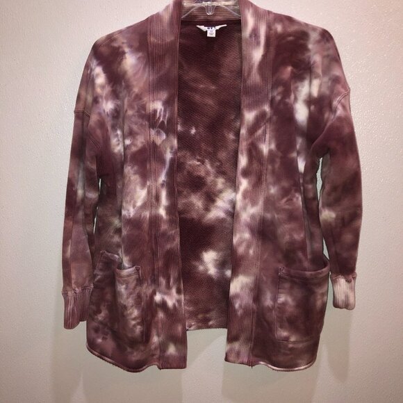 Joy Lab Womens Size XS Purple Tie Dye Open Front Pockets French Terry Cardigan - Picture 3 of 10